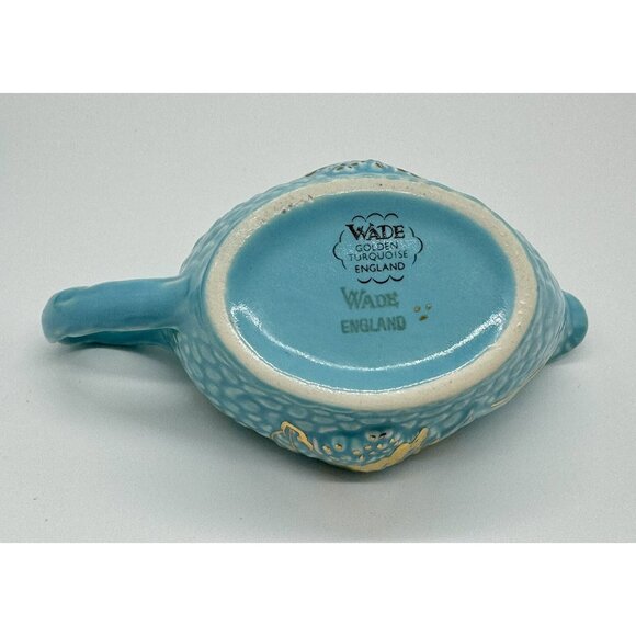 Vintage Wade Golden Turquoise Small Gravy Boat w Under Plate Gold Teal B - Picture 6 of 10